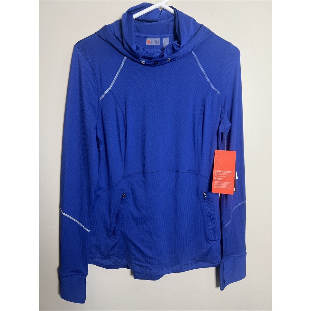 NWT ZELLA Women Large Blue Lightweight Performance Hoodie‎ Stretch Pullover